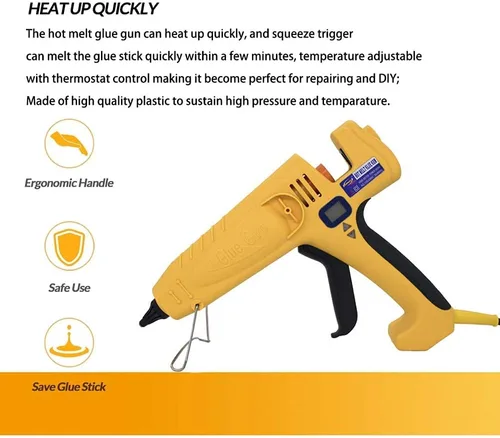 Miniatura 8 de Pistola de pegamento caliente profesional de tamaño completo de 500 vatios de alta temperatura, industrial, resistente, pistola de pegamento