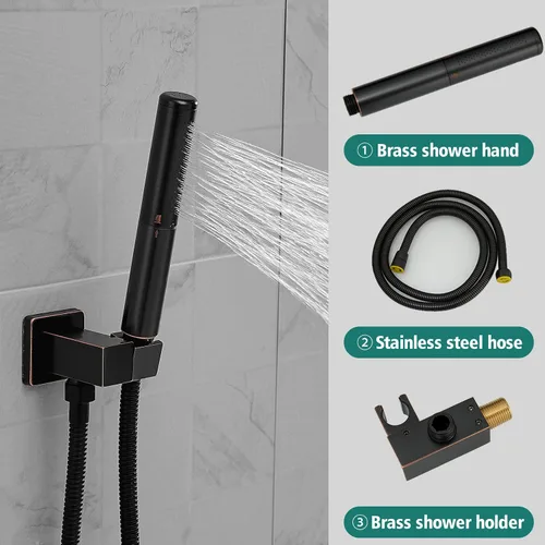 Miniatura 8 de Hoimpro - Juego de grifo para ducha con cabezal de lluvia de 12 pulgadas, sistema de ducha 2 en 1 con cabezal manual, montado en la pared