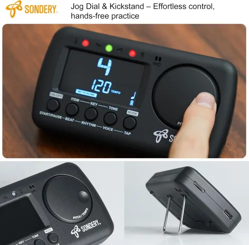 Miniatura 5 de Sondery Sintonizador de metrónomo digital 3 en 1 para todos los instrumentos, metrónomo recargable con Tap Tempo, afinador cromático generador