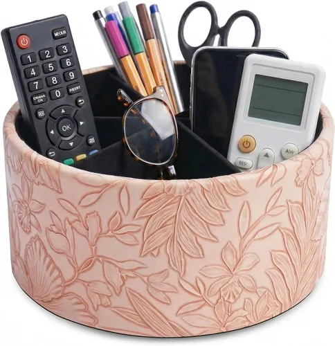 Miniatura 40 de Organizador Redondo de Cuero para Suministros de Arte, Soporte para Control Remoto, Rotación de 360 Grados, Soporte Multifuncional para Lápices