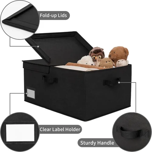 Miniatura 5 de GRANNY SAYS Contenedor de almacenamiento negro con tapa, organizadores de armario de tela y cestas de almacenamiento, caja de almacenamiento extra