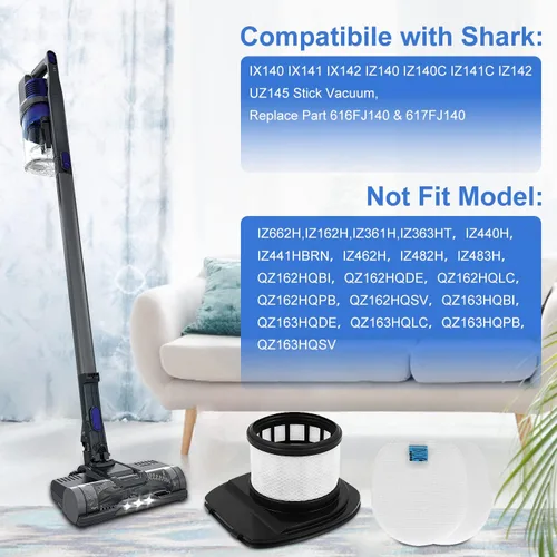 Miniatura 5 de Dentego - Paquete de 8 filtros IX141, piezas de repuesto para aspiradora inalámbrica Shark Rocket Pet Pro IX140 IX141 IX142 IZ140 IZ140C IZ141C