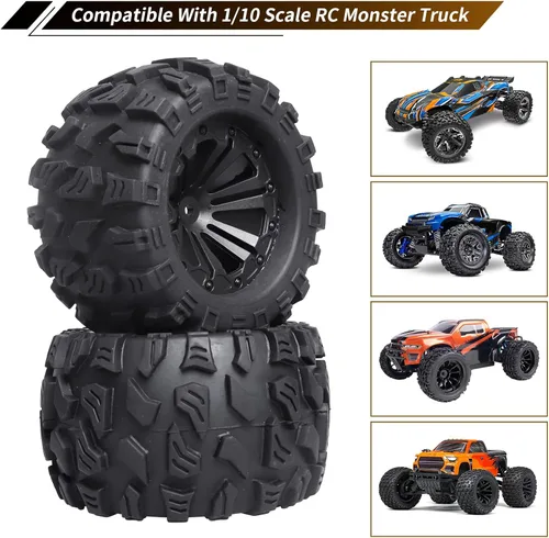Miniatura 3 de Neumáticos y ruedas de 2.8 pulgadas, hexagonales de 0.472 in prepegados 1/10 Monster Truck Juego de neumáticos para Traxxas Rustler Stampede Redcat