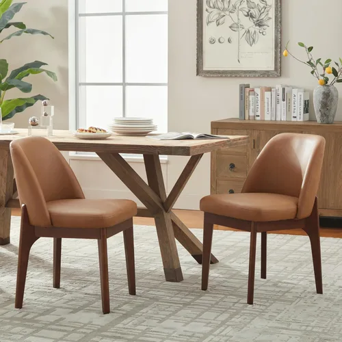 Miniatura 22 de VKNOW Juego de 2 sillas de comedor modernas, sillas de cocina de piel sintética con patas de madera, sillas laterales tapizadas para cocina, Beige