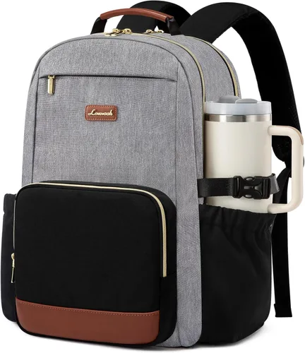 Miniatura 32 de LOVEVOOK Mochila para laptop para mujer con bolsillo para taza de gran capacidad, bolsa de computadora portátil de 15.6 pulgadas, mochila de viaje