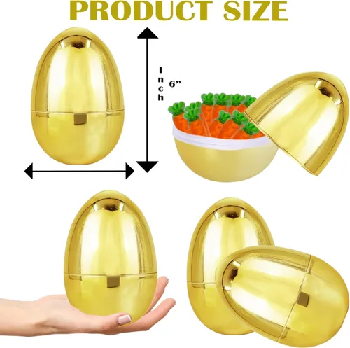 Miniatura 2 de Chochkees Huevos de Pascua dorados jumbo de 6 pulgadas, paquete de 12 unidades, oro metálico, premio de cesta de golosinas, huevos, 6 pulgadas