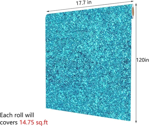 Miniatura 7 de Decotalk Papel tapiz azul con purpurina para pegar y despegar con purpurina de 17.7 x 120 pulgadas, papel de pared azul brillante para paredes