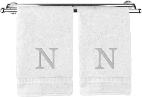 Miniatura 35 de Toalla de mano monogramada, regalo personalizado, juego de 2 - Toalla bordada con letra de bloque dorada - Extra absorbente 100% algodón turco