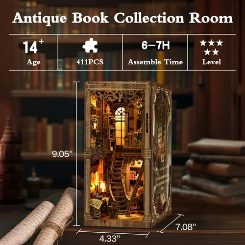 Miniatura 2 de Kit de Rincón de Libros, Kit de Casa en Miniatura DIY, Kit de Construcción de Mini Casa, Kit de Casa de Muñecas en Miniatura para Adultos