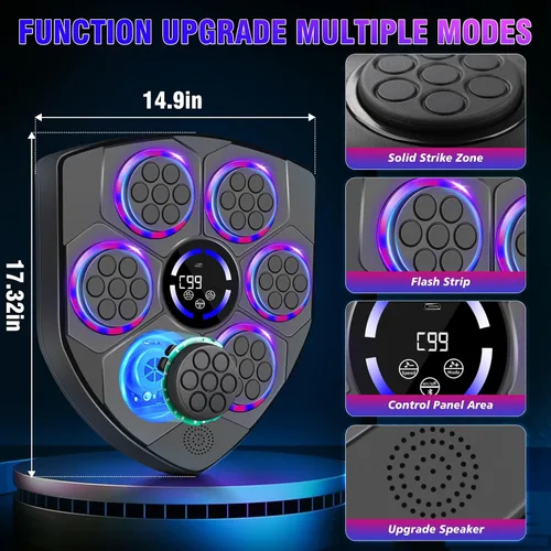 Miniatura 3 de Máquina de Boxeo Musical Inteligente laapee con Ritmo LED – Montada en Pared para Adultos y Niños – Incluye Guantes para Adultos, Diadema y 3