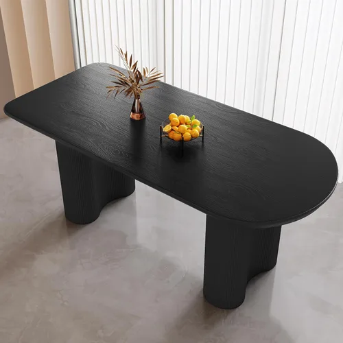 Miniatura 27 de Mesa de comedor negra de 55 pulgadas, una mesa rectangular de extremo redondeado con patas de diseño ondulado para cocina, comedor, oficina en casa