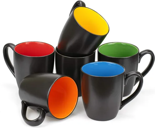 Miniatura 3 de Foraineam Juego de 6 tazas de café de 16 onzas, juego de tazas de porcelana negra mate de gran tamaño para restaurante, tazas para café, té, jugo
