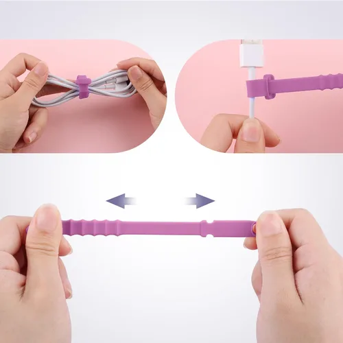 Miniatura 4 de 20 bridas de silicona para cables, correas organizadoras de cables, reutilizables, para gestión de cables elásticos para auriculares, cables