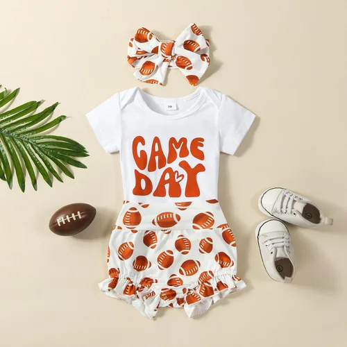 Miniatura 2 de BULINGNA Conjunto de 3 piezas de ropa de verano de manga corta para bebé niña de fútbol americano