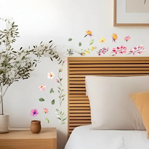 Miniatura 5 de Calcomanías de espejo floral, calcomanías de pared de flores, calcomanías de pared para despegar y pegar, gráficos estéticos, decoración de baño