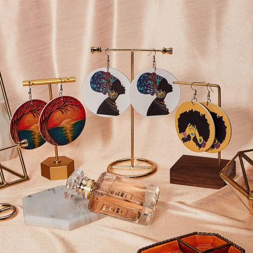 Miniatura 5 de 10 pares de aretes redondos africanos para mujer, de madera pintada, aretes de estilo étnico