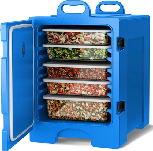 COSTWAY Calentadores de alimentos para catering, cajas calientes para 5 sartenes de tamaño completo, capacidad de 81 cuartos de galón, diseño Azul