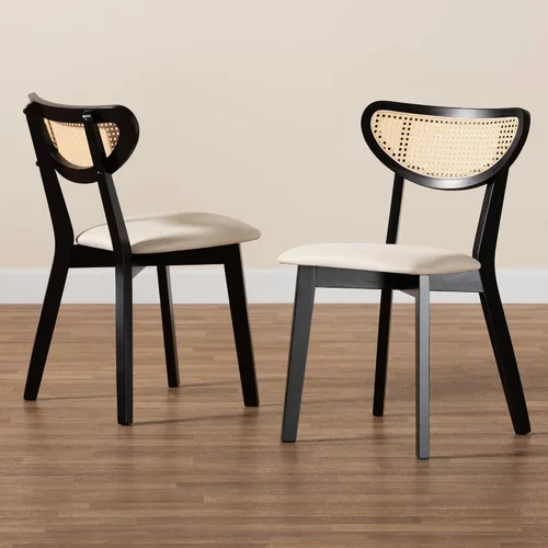 Miniatura 9 de Baxton Studio Dannell Mid-Century - Juego de sillas de comedor de 2 piezas de tela crema y madera con acabado negro