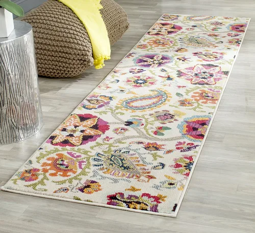 SAFAVIEH Colección Monaco - Alfombra para pasillo, 2.2 x 6 pies, color marfil y multicolor, diseño floral bohemio, no desprende pelusa y de fácil