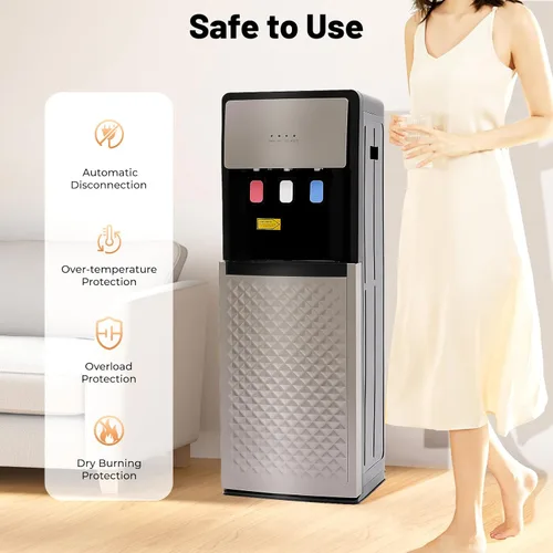 Miniatura 5 de Dispensador de enfriador de agua de carga inferior para botellas de 3 o 5 galones, 3 ajustes de temperatura, agua caliente, fría y habitación