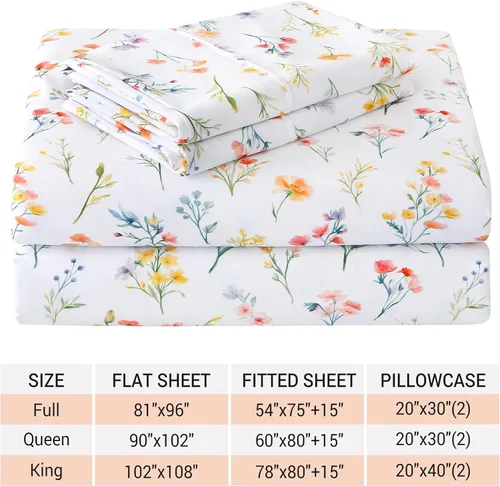 Miniatura 70 de Viviland Juego de sábanas de 3 piezas con estampado botánico de mariposas y flores rosas y moradas, sábanas de microfibra suave y transpirable