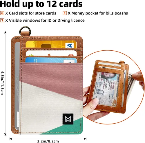 Miniatura 3 de Cartera delgada minimalista con bloqueo RFID, de cuero, con bolsillo frontal elástico, para mujer, Geometry, Minimalista