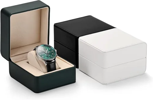 Miniatura 3 de Caja de regalo de reloj de cuero PU negro Premium Caja de almacenamiento de reloj individual con caja de reloj de pulsera de almohada extraíble