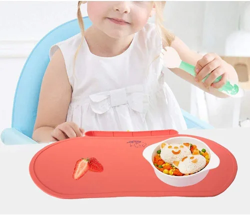 Miniatura 4 de Tapete individual de silicona para niños, Baby Mumbo, calidad alimentaria con bordes elevados únicos para la prevención de derrames, bandeja ligera