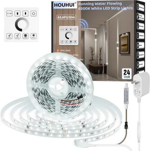 Miniatura 8 de Tira de luces LED blancas de 65.6 pies, 6500 K, tira de luz LED blanca que fluye de agua corriente con panel táctil, control inalámbrico, 28 modos