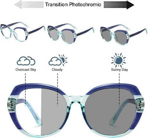 Miniatura 2 de Gafas de lectura bifocales fotocrómicas de transición de gran tamaño para mujeres marco colorido redondo presbípico lectores gafas de sol