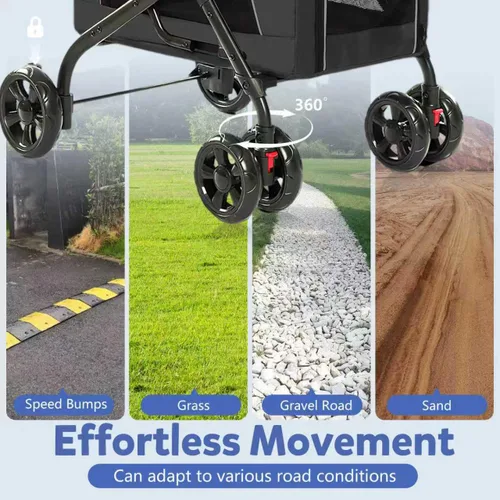 Miniatura 7 de Cochecito doble para perros con portavasos, cochecitos plegables 3 en 1 para gatos con 2 transportadores desmontables, cinturón de seguridad, funda