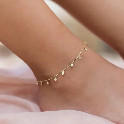 Miniatura 2 de Tobilleras de oro para mujer, chapadas en oro de 14 quilates, hechas a mano, delicadas capas de corazón, tobillera para mujer, impermeable, cuentas