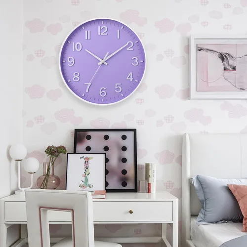 Miniatura 2 de HZDHCLH Relojes de Pared Morados Operados con Batería, 12 pulgadas Silenciosos Sin Tictac Reloj de Pared Moderno para Sala de Estar Dormitorio