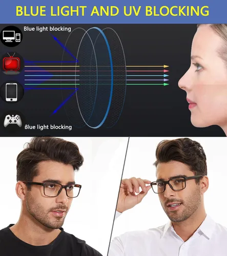 Miniatura 6 de Paquete de 4 Gafas de Lectura con Bloqueo de Luz Azul para Hombres, Anteojos Cómodos y Ligeros con Bisagra de Resorte Flexible, Anti Fatiga Paquete