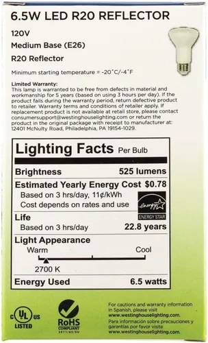 Miniatura 4 de Westinghouse 5305000 - Bombilla LED Energy Star de 50 vatios equivalente a 50 W, regulable, color blanco suave, con base media, 1 unidad