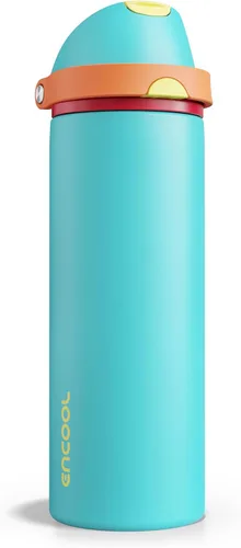 Miniatura 27 de ENCOOL Botella de agua aislada con popote, botella de agua de acero inoxidable con tapa de botón, a prueba de fugas y sin BPA, mantiene el frío Atún
