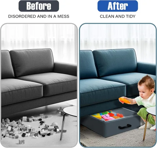 Miniatura 4 de Almacenamiento debajo del sofá, paquete de 2 contenedores debajo de la cama, almacenamiento plegable debajo del sofá mantiene las cosas fuera, caja