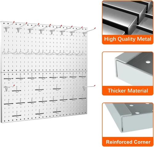 Miniatura 5 de TORACK Organizador de herramientas de pared de metal de 24 x 24 pulgadas o 12 x 48 pulgadas, 70 piezas de tablero de clavijas de almacenamiento