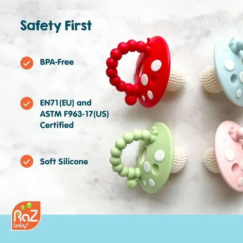 Miniatura 7 de RaZbaby Juguete mordedor de silicona suave para bebés de 3 meses y bebés, con cerdas masajeadoras, alivio de la dentición, alivia las encías