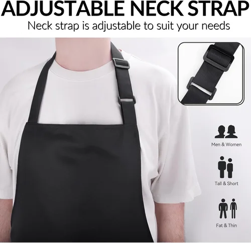 Miniatura 2 de Delantal de chef grande para hombres y mujeres, delantales de cocina con 2 bolsillos grandes, resistentes al agua y al aceite