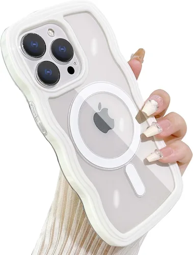 Miniatura 25 de Yeddabox Magsafe - Funda compatible con iPhone 13, diseño de ondas, lindo marco de colores de caramelo con ondas de agua, a prueba de golpes