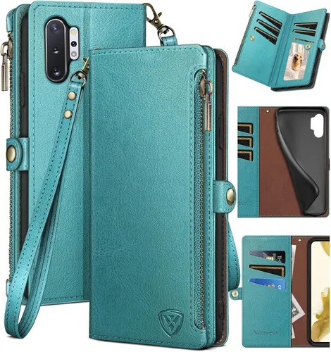 Miniatura 8 de XcaseBar Funda tipo cartera para Samsung Galaxy Note 10 Plus con cremallera y tarjetero de crédito con bloqueo RFID, funda de piel sintética