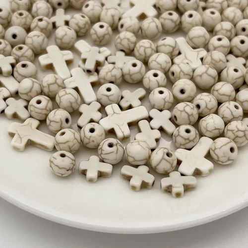 Miniatura 5 de 210 cuentas de piedra cruzada de piedra natural, cuentas de piedra natural, cuentas cruzadas de magnesita turquesa para fabricación de joyas y Blanco