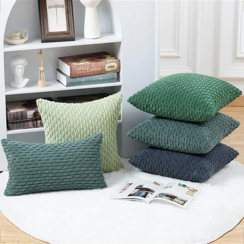 Miniatura 5 de MADIZZ Juego de 2 fundas de almohada decorativas de pana rayadas estilo boho, 22 x 22 pulgadas, verde oscuro suave, funda decorativa para cojín
