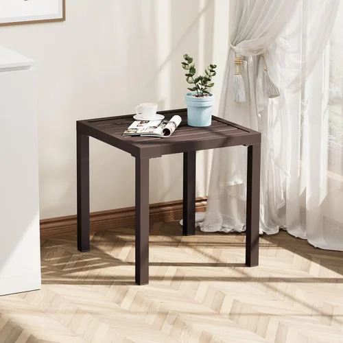 Miniatura 7 de Crestlive Products Mesa auxiliar para exteriores, pequeña mesa auxiliar cuadrada de metal, fácil montaje y resistente a la intemperie, mesas Marrón