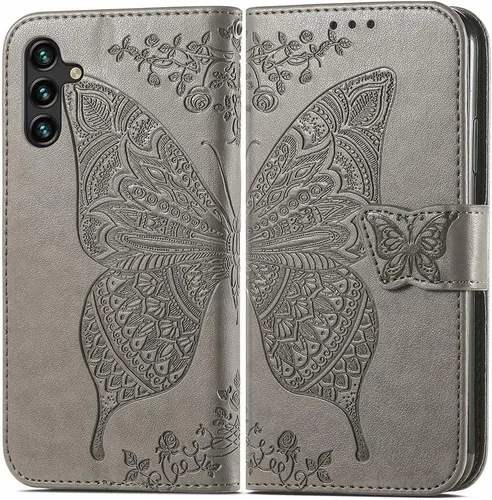 Miniatura 8 de Funda para Samsung Galaxy A14 5G, Samsung A14 5G, piel sintética de alta calidad con diseño de flor de mariposa en relieve, función atril, ranuras