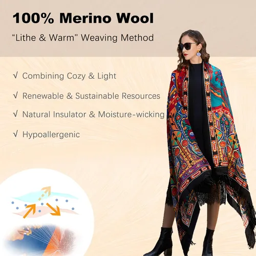 Miniatura 178 de DANA XU Manta de pashmina extragrande 100% de lana merina, bufanda de viaje, bufanda de cachemira para mujer, otoño e invierno, chal de gran