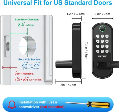 Miniatura 9 de B04 - Cerradura electrónica de puerta con teclado y asa, cerradura de puerta inteligente de entrada sin llave, control remoto por aplicación, Negro