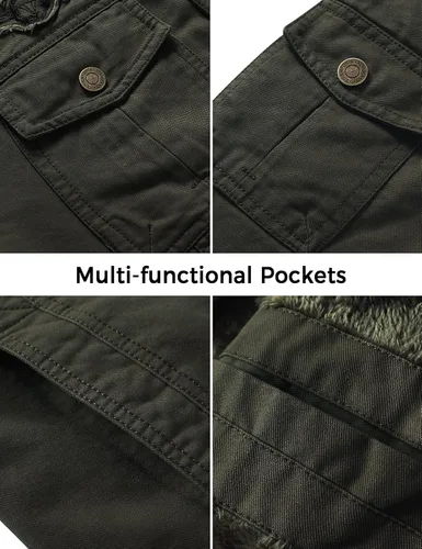 Miniatura 5 de WenVen Chaqueta de invierno cálida con forro polar para hombre, abrigo militar de algodón grueso, Beige