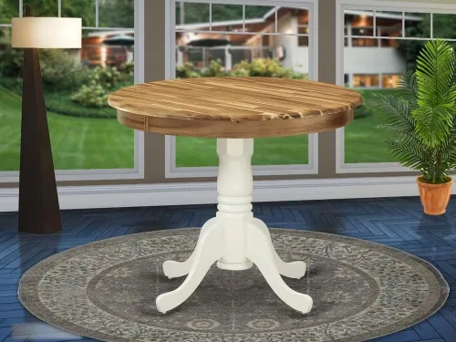 Miniatura 2 de East West Furniture AMT-NLW-TP - Mesa de comedor antigua, mesa redonda de madera con base de pedestal, 36 x 36 pulgadas, natural y blanco lino